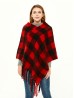 Plaid Poncho with Fringes